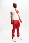 Men's Leather Cargo Jean Pants [Red]