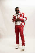 Men's Checkmate Jacket & Leather Jean Pants [Red/White]