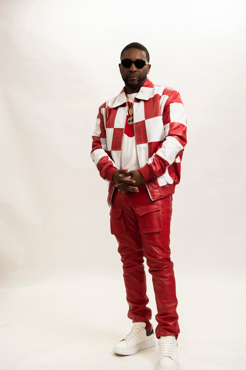 Men's Checkmate Jacket & Leather Jean Pants [Red/White]