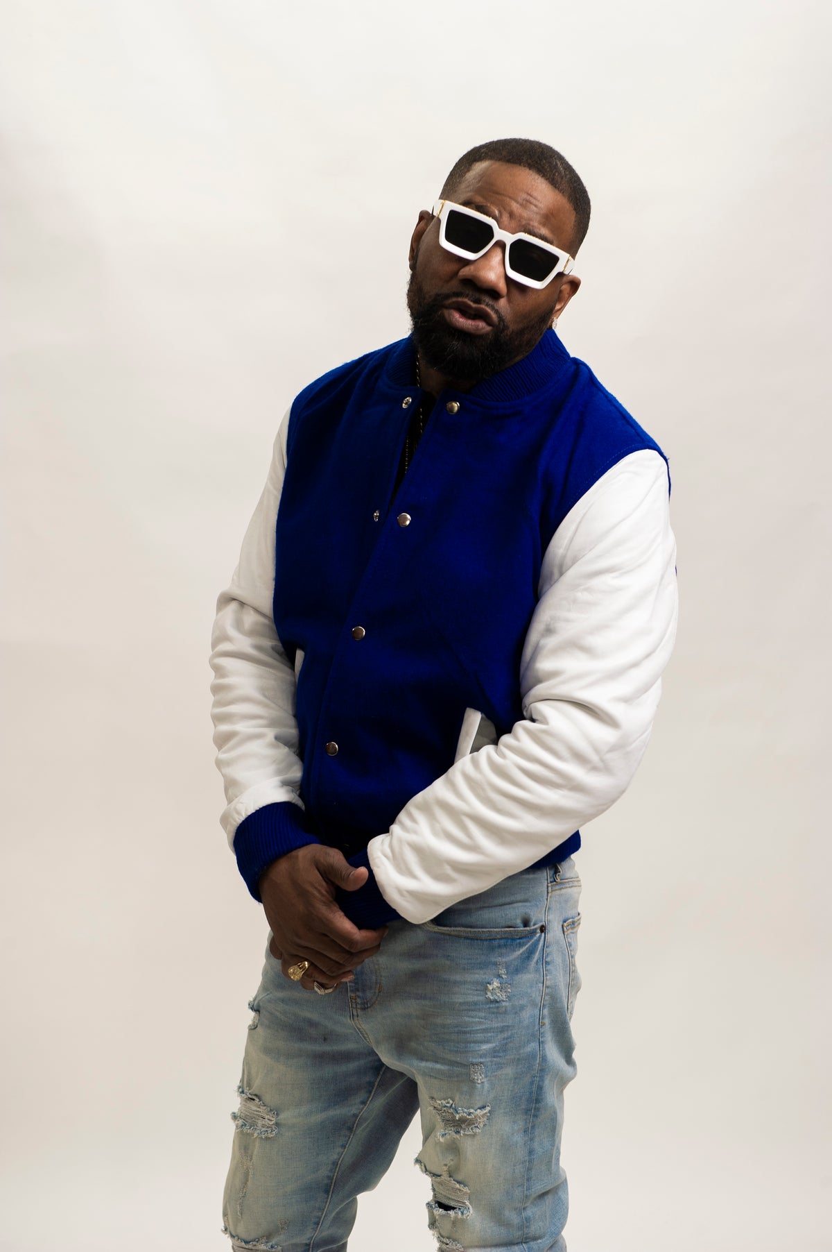 Men's Classic Wool And Leather Varsity Jacket [Navy/White]