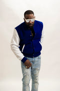 Men's Classic Wool And Leather Varsity Jacket [Navy/White]