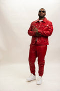Men's Jax Leather Jean Jacket & Track Pants [Red]