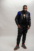 Men's Liam All-Leather Varsity Jacket [Black/Royal Blue]