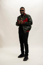 Men's V-Baseball Jacket [Green/Red]