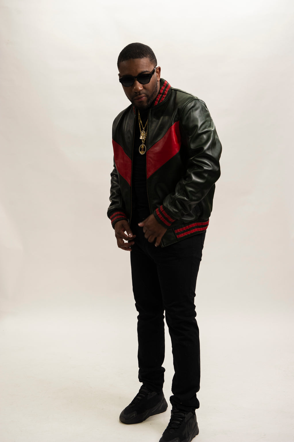 Men's V-Baseball Jacket [Green/Red]