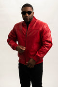 Men's Classic Leather Baseball Jacket [Red]
