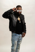 Men's V-Baseball Jacket [Black/Gray]