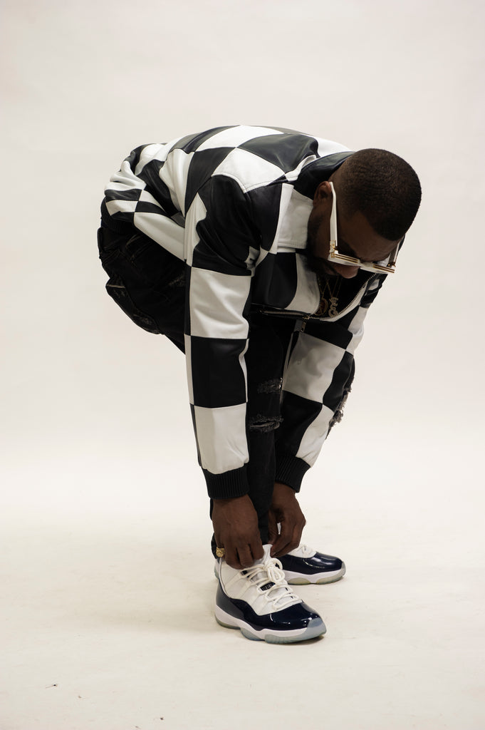 Men's Checkmate Jacket [Navy/White] – LeatherKloset