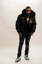 Men's Classic Baseball Jacket With Fox Hood [Black]