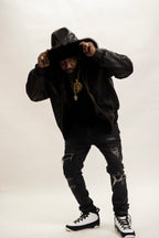 Men's Classic Baseball Jacket With Fox Hood [Black]