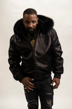Men's Classic Baseball Jacket With Fox Hood [Black]