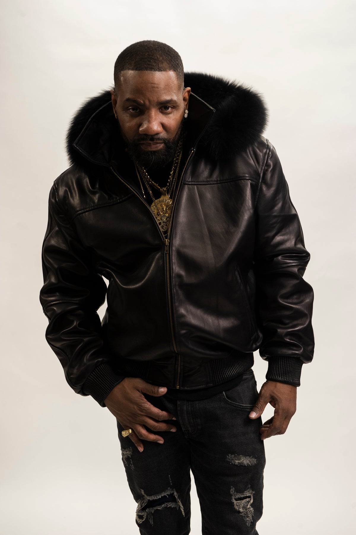 Men's Classic Baseball Jacket With Fox Hood [Black]