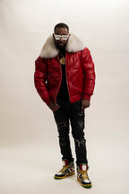 Men's V-Bomber Red Premium Fox Collar [Red/Natural White Fox]