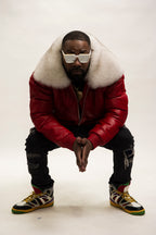 Men's V-Bomber Red Premium Fox Collar [Red/Natural White Fox]
