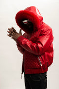 Men's Lucas Quilted Leather Bomber Jacket With Fox Hood [Red Fox]