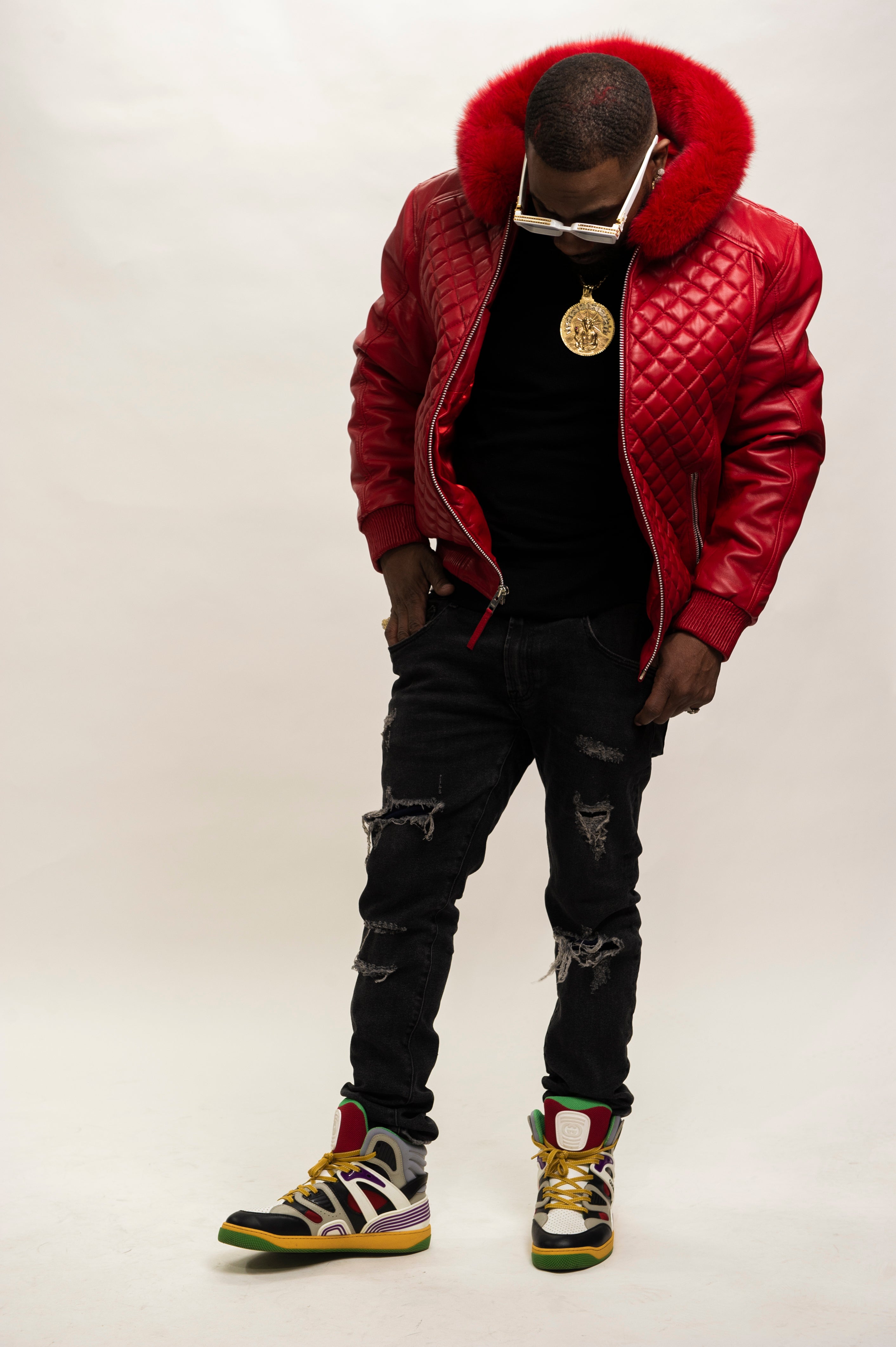 SUPERTRAMPBLUE FOX HOODED BOMBER JACKET