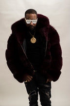 Men's Fox Bomber Fur With Hood [Wine]