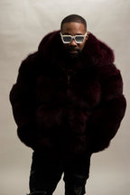 Men's Fox Bomber Fur With Hood [Wine]