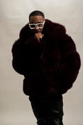 Men's Fox Bomber Fur With Hood [Wine]
