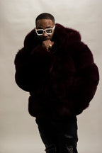 Men's Fox Bomber Fur With Hood [Wine]
