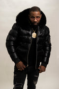 Men’s Aspen Leather Bubble Bomber Jacket [Black/Black Fox]