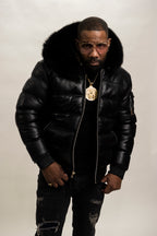 Men’s Aspen Leather Bubble Bomber Jacket [Black/Black Fox]