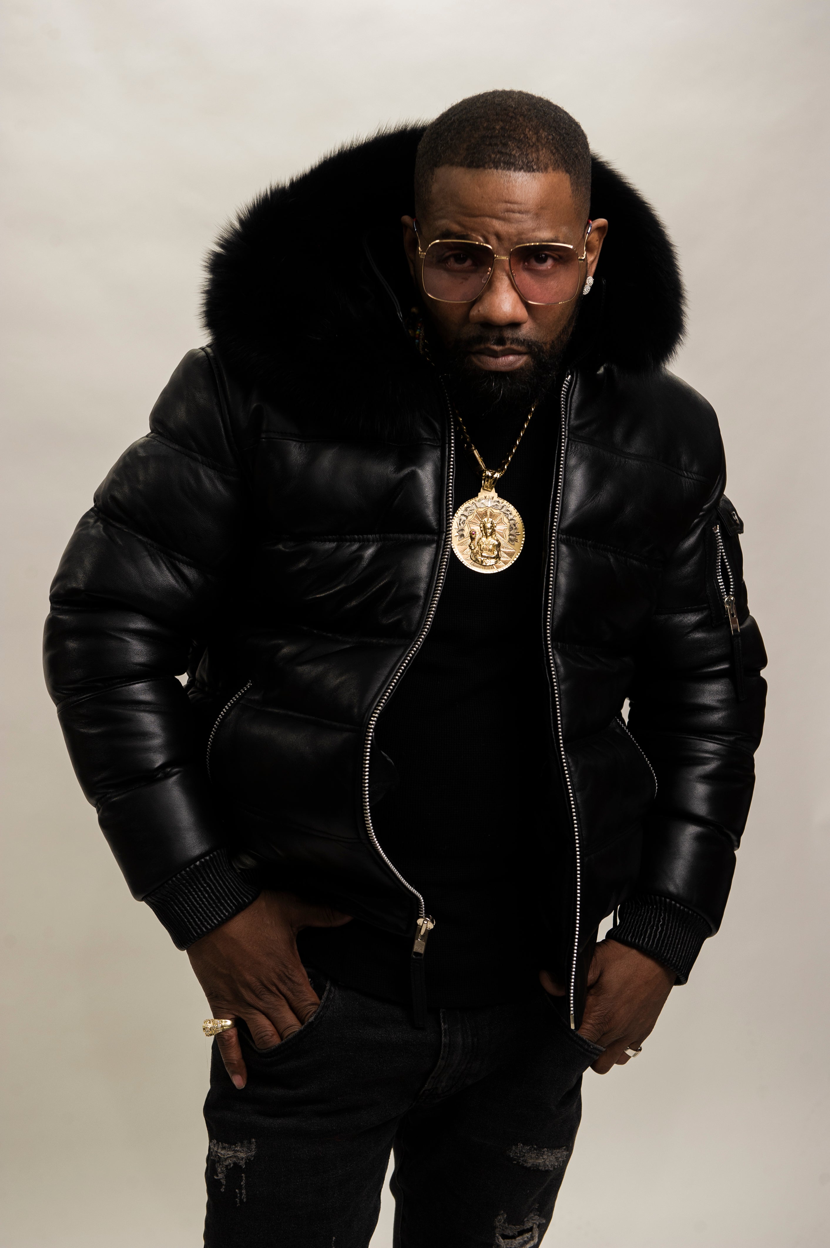 Men's Aspen Leather Bubble Bomber Jacket [Black/Black Fox