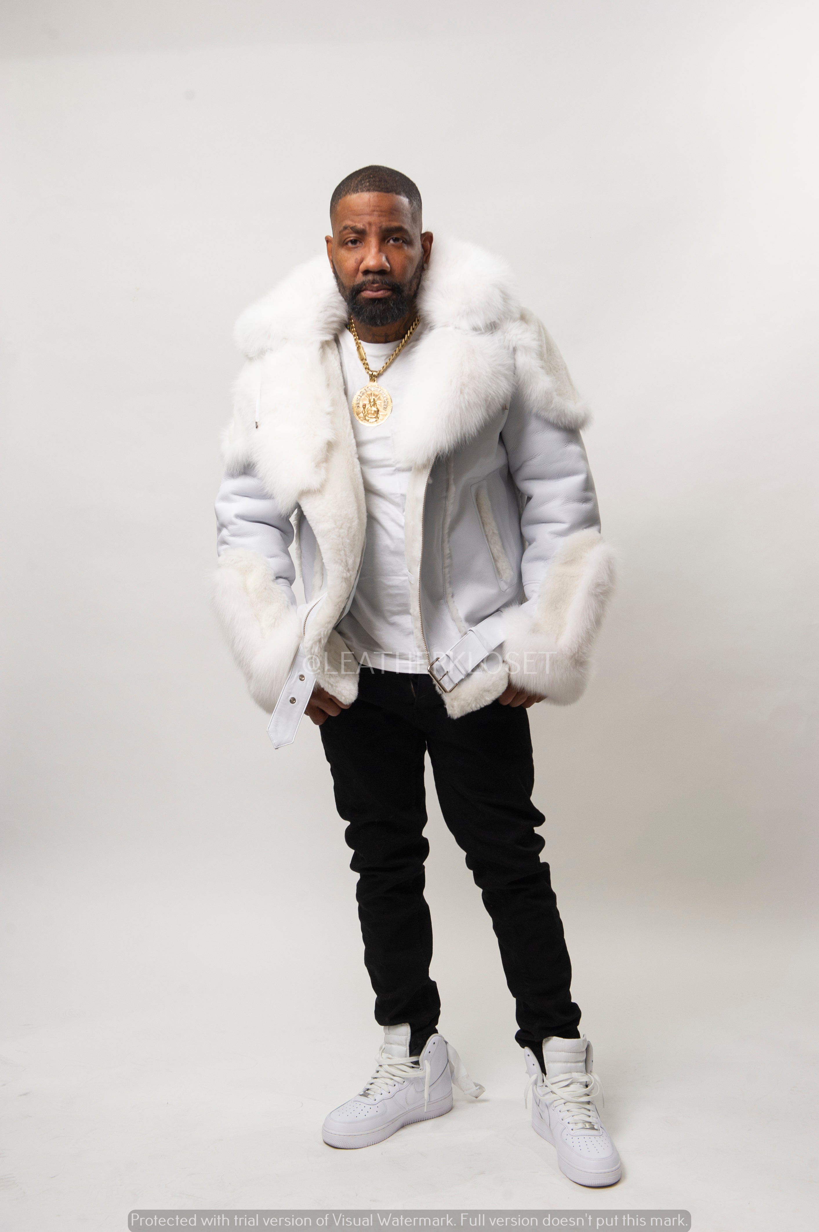 Men's Andre Shearling Biker With Fox [White/White] – LeatherKloset