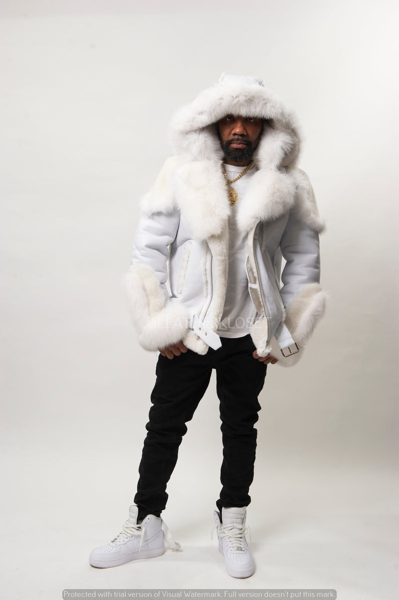 Men's Andre Shearling Biker With Fox [White/White]