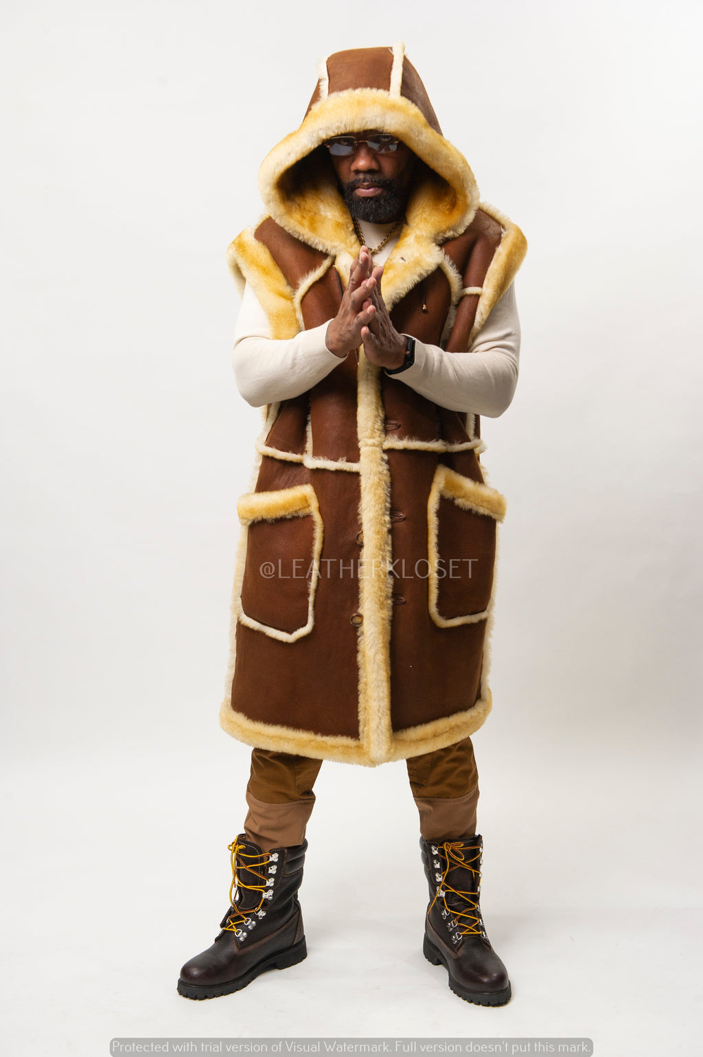 Men's Long Shearling Vest [Tan]