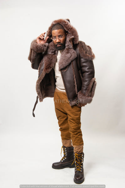 Men's Andre Shearling Biker With Fox [Chocolate] – LeatherKloset