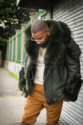 Men's Andre Shearling Biker With Fox [Olive]
