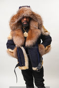 Men's Andre Shearling Biker With Fox [Navy/Gold]