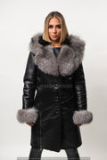 Women's Scarlett Real Sheepskin Jacket With Fox [Black/Silver]
