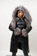 Women's Scarlett Real Sheepskin Jacket With Fox [Black/Silver]