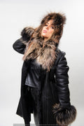 Women's Real Sheepskin 3/4 Coat With Fox