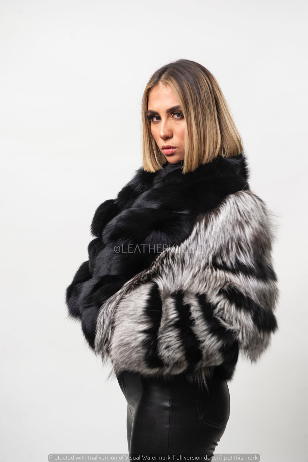 Women's Telise Black And Silver Fox Bomber