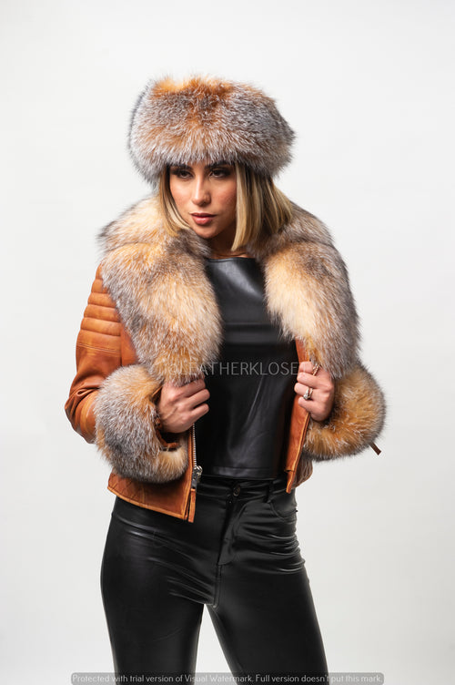 Women's Jay Biker Full Fox Fur [With Head Band Crystal]