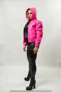 Women's Leather Hoodie [Pink]