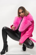 Women's Trey Biker Pink Oversized Fox Collar [Pink]