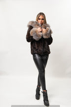Women's Mink Bomber Jacket With Hood