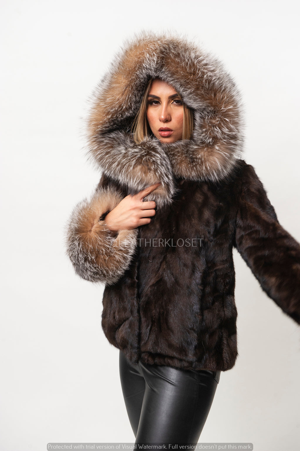 Women's Mink Bomber Jacket With Hood