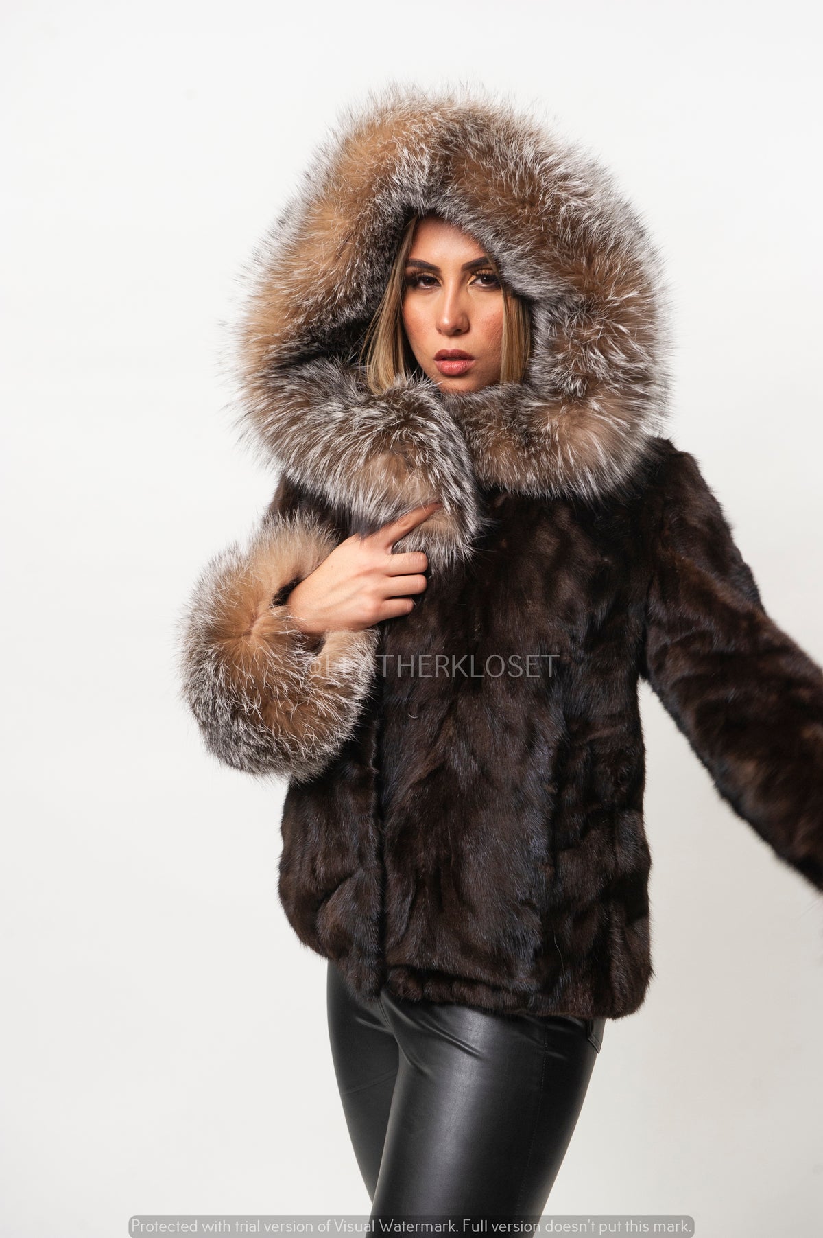 Women's Mink Bomber Jacket With Hood