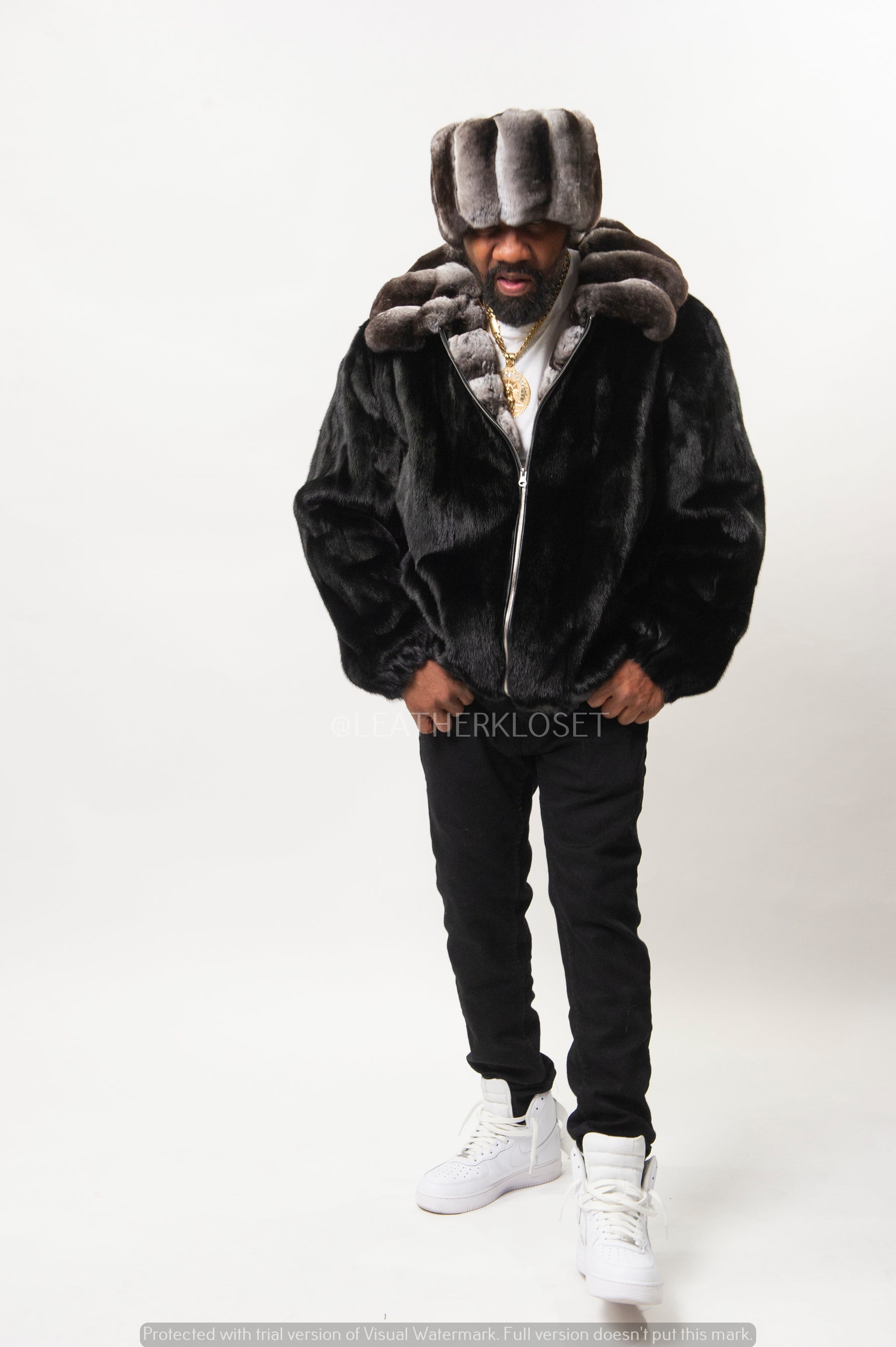 Men's Mink with Fox Fur Bomber Jacket With Chinchilla Collar [Multi-Gr –  LeatherKloset