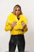 Women's Trey Biker Yellow Oversized Fox Collar [Yellow Fox Fur]