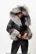 Women's Shirley Crop Leather Bomber With Fox