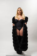 Women's Long Black Fox Fur Vest With Hood [Black]