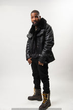 Mens Troy Shearling With Matching Hat [Black]