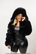 Women's Crop Fox Bomber With Hood [Black]