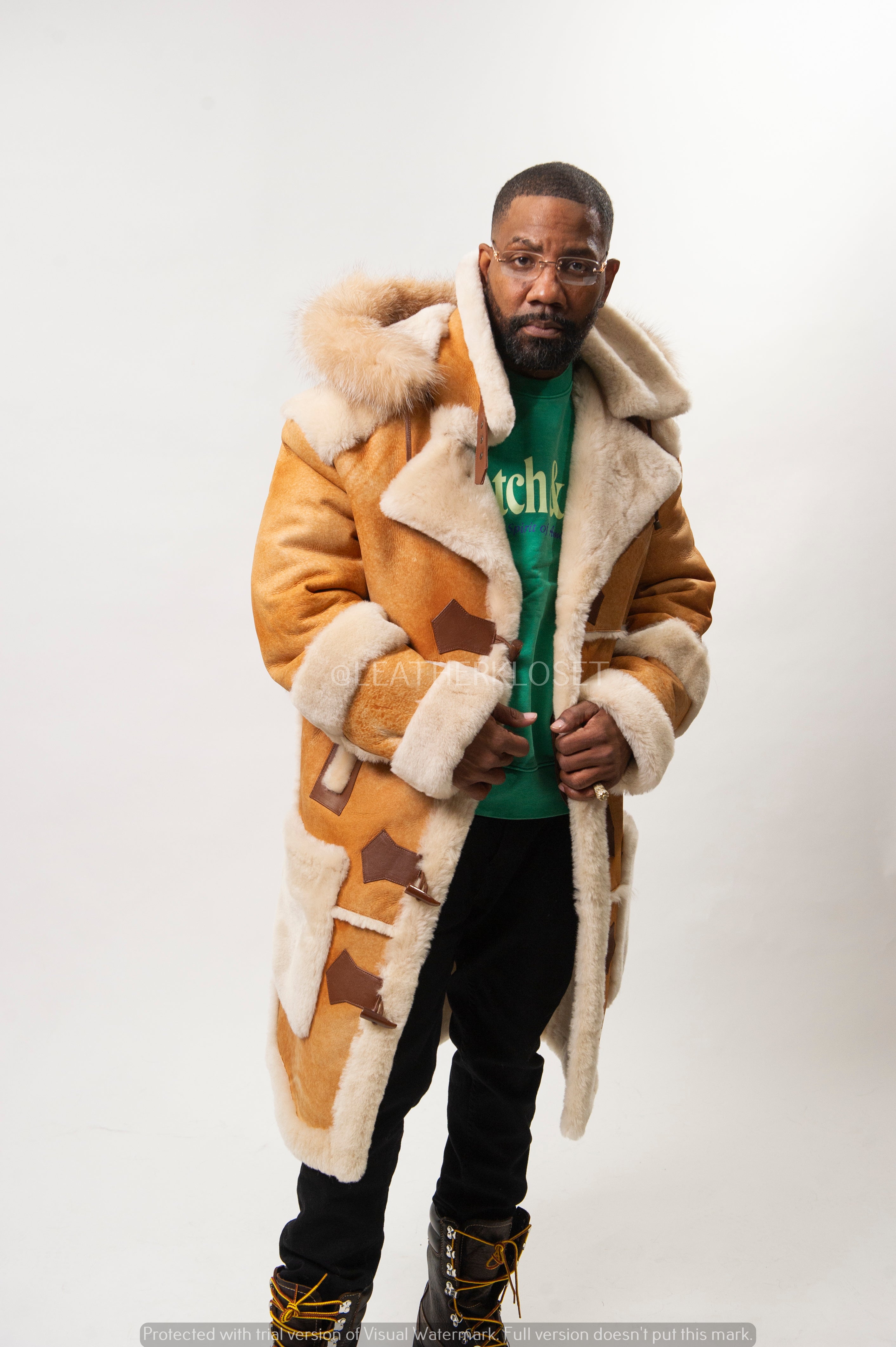 Men's Duffel Bag Sheepskin Shearling Coat [Rust] – LeatherKloset